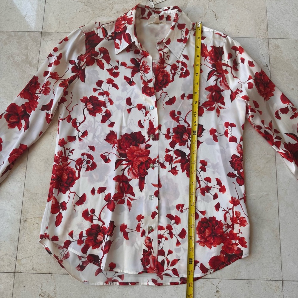 L’Agence Dani Silk Floral Red and White Blouse size XS - Picture 9 of 13